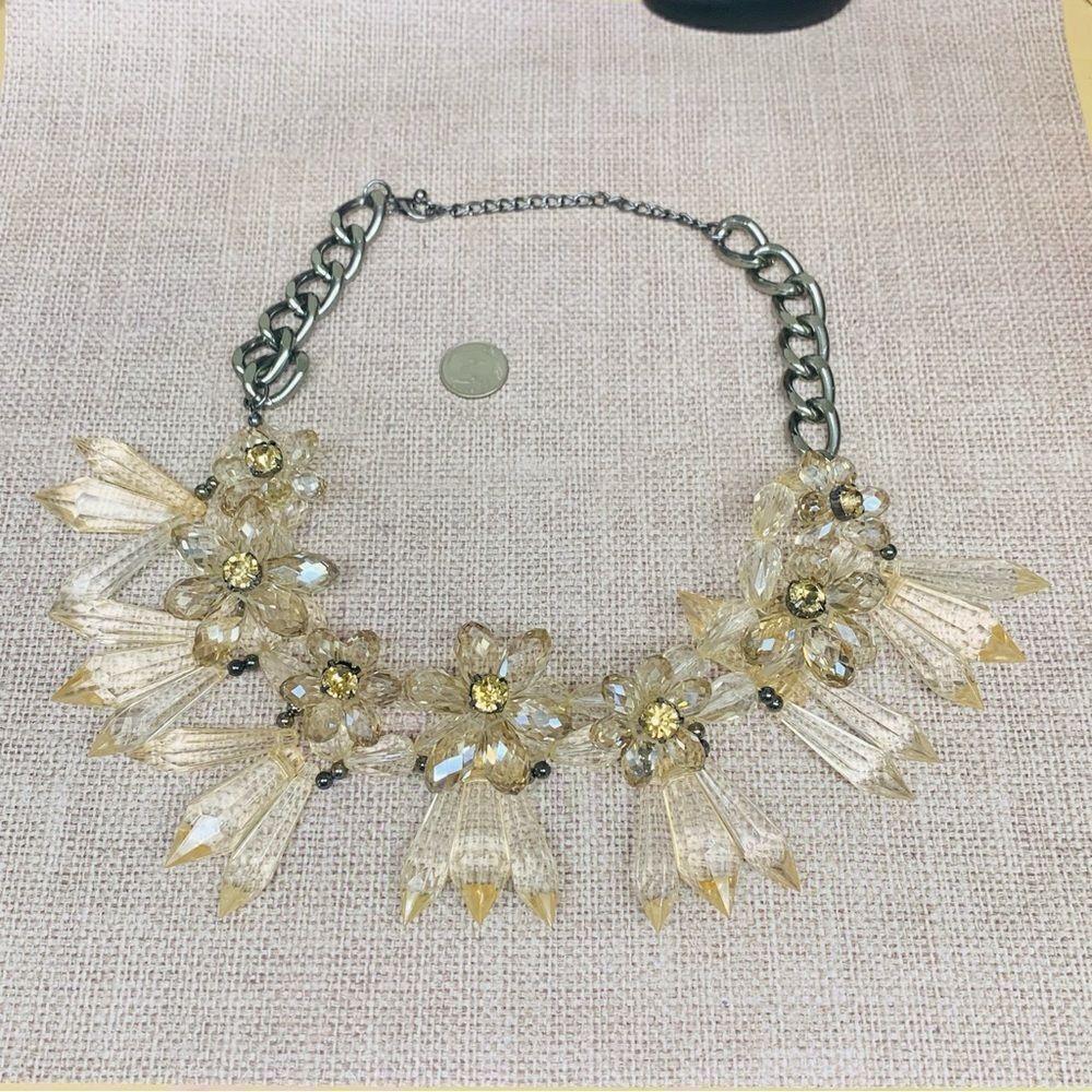 Silver Champagne Glass Flower Crystal Necklace‎
